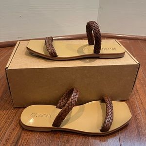 St. Agni Juliet Flat Two Strap Sandal Size 37 / 7 Tan